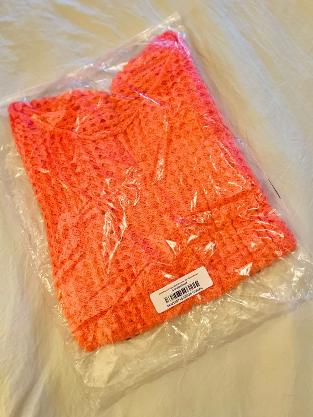 NWT Rebel Raven Neon coral open knit crochet tunic blouse - Picture 6 of 12